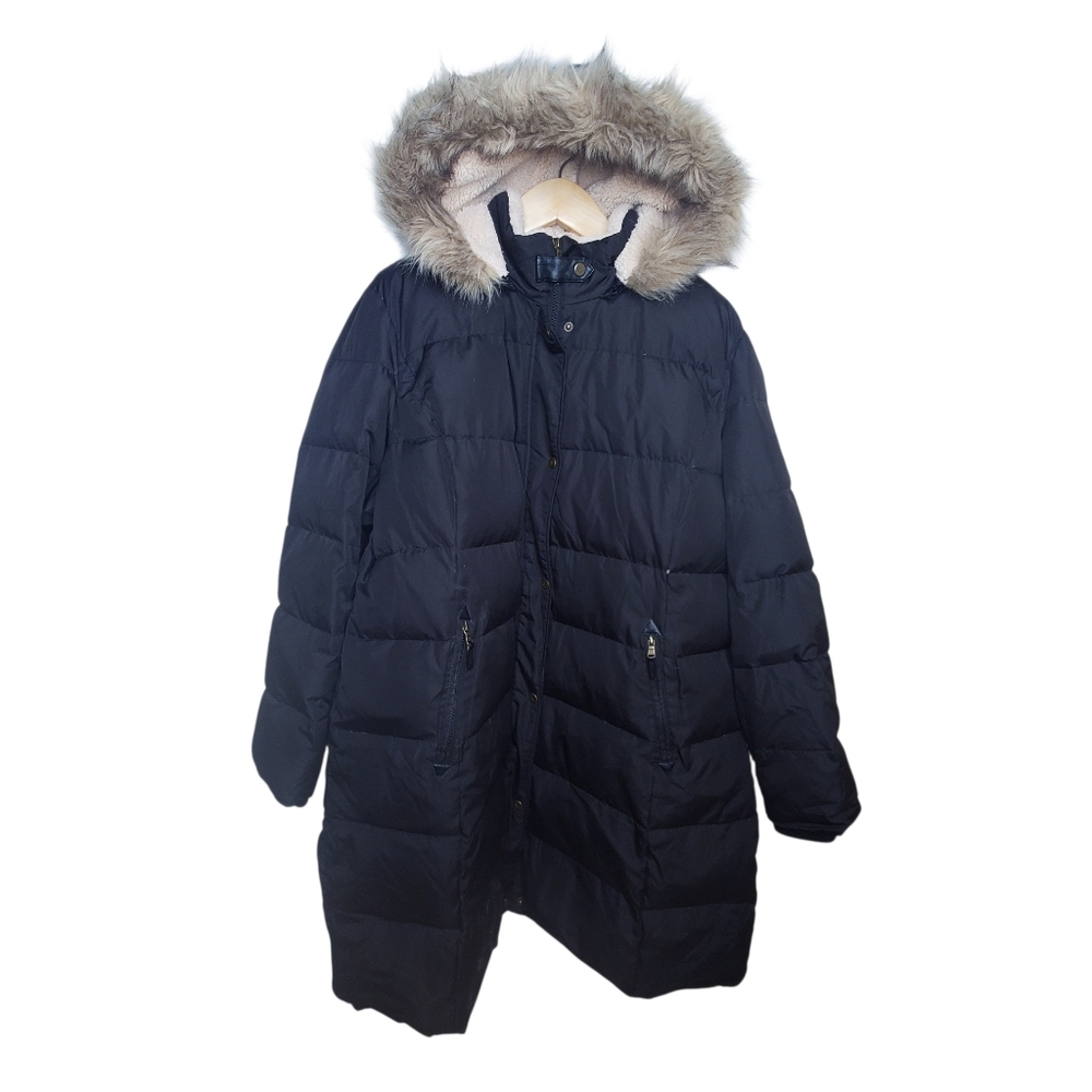 Lauren Ralph Lauren Quilted Faux Fur Trim Puffer Coat Women 2X Black Fisherman